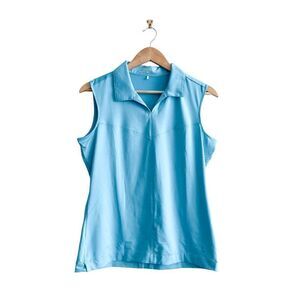 Nike Golf Womens Athletic Top Sleeveless Collared Dri Fit Blue Medium